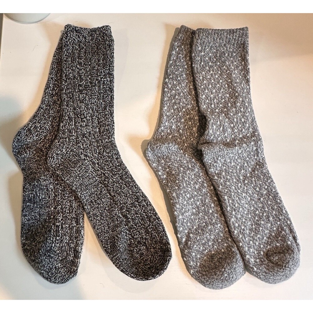 Cozy Thick Knit Boot Socks Bundle 2 Pairs Grey Marled Pattern Cabin Thermal